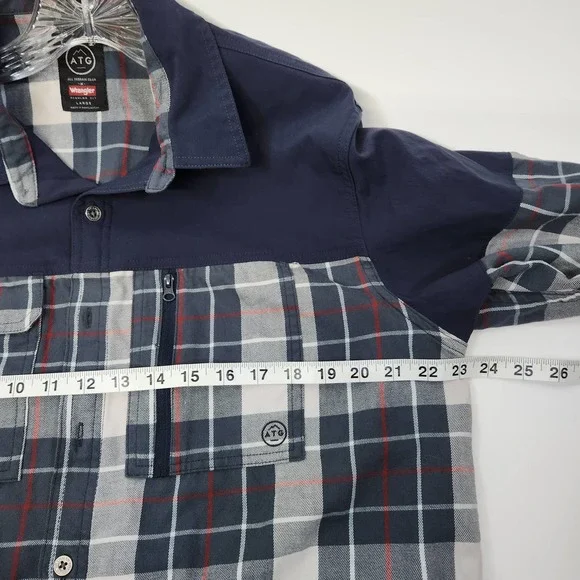 Wrangler ATG Large Mens Plaid Long Sleeve Flannel Button Up Down Shirt - Picture 5 of 6